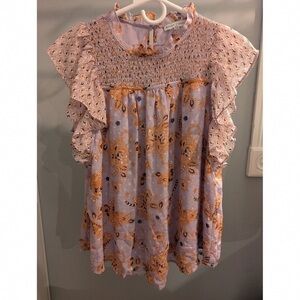 Anthropologie Lavender and Orange Floral Blouse